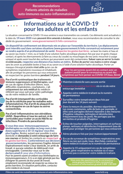 Recommandations patients atteints de maladies auto-immunes ou auto-inflammatoires