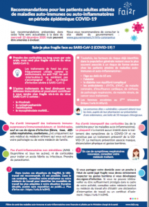Mise à jour du Mercredi 23 décembre 2020 :  Recommandations pour les patients adultes atteints de maladies auto-immunes ou auto-inflammatoires en période épidémique COVID-19