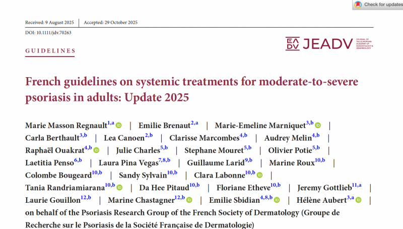 Nouvelles recommandations françaises sur le traitement systémique du psoriasis modéré à sévère de l'adulte  - Mise à jour de 2025